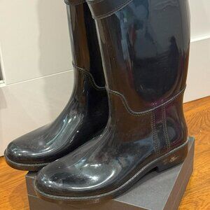 Coach Talia rain boots riding tall black glossy rubber mid-calf size 7